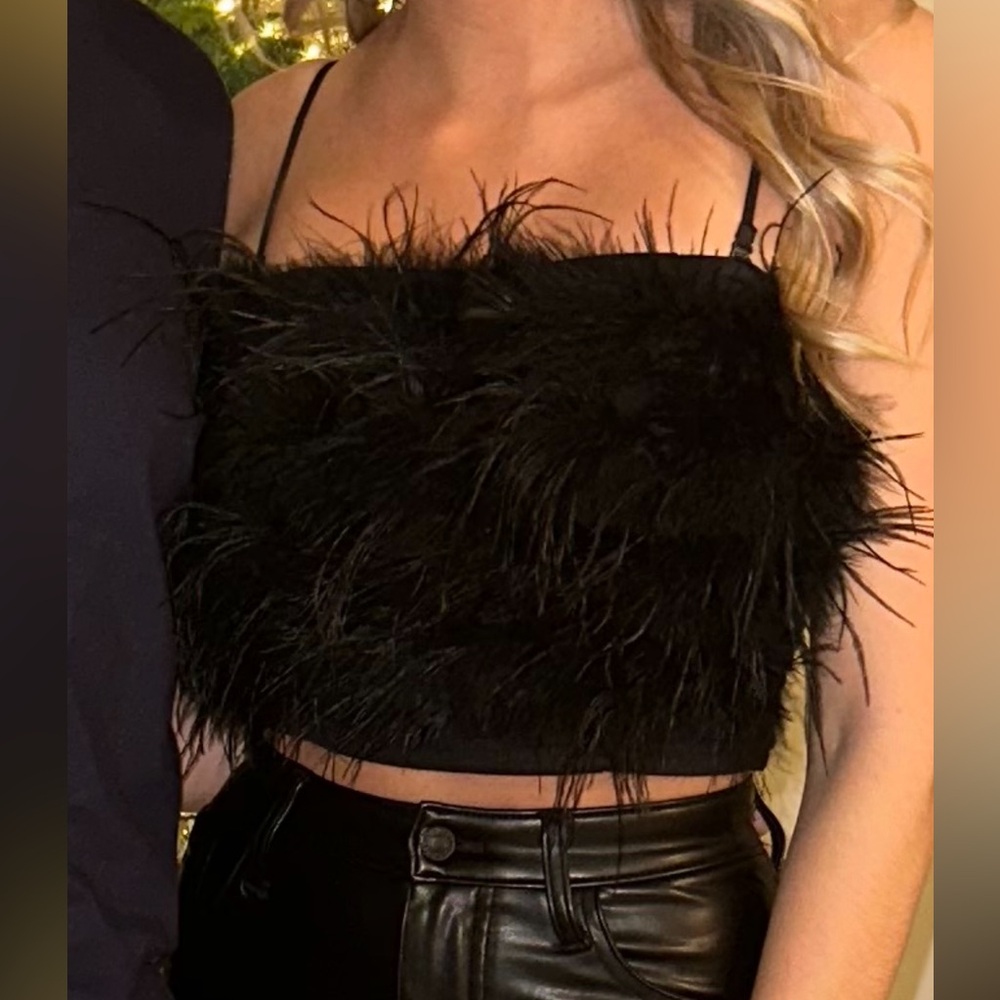 Lucy Paris Elegant Black Feather top